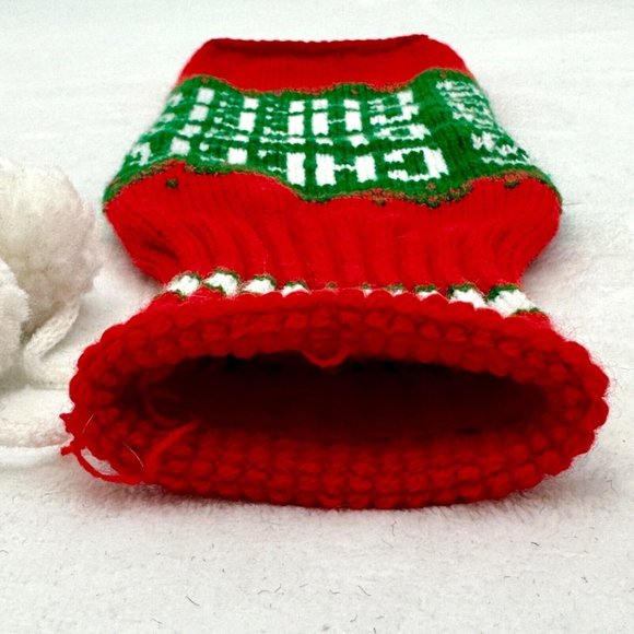 Holiday Wine Bottle Cover Knitted Cheer 14" High Red Green White with Tassels - Picture 5 of 5